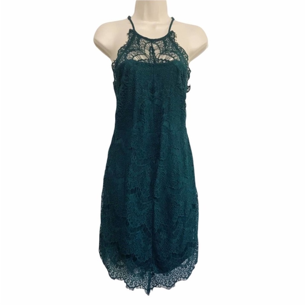 Free People She's Got It Slip Dress Teral Emerald Green Eyelash Lace Dress Small